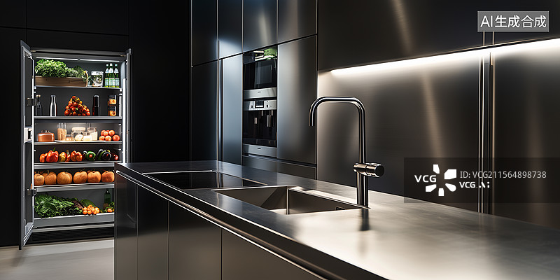 【AI数字艺术】高科技简约厨房图片素材