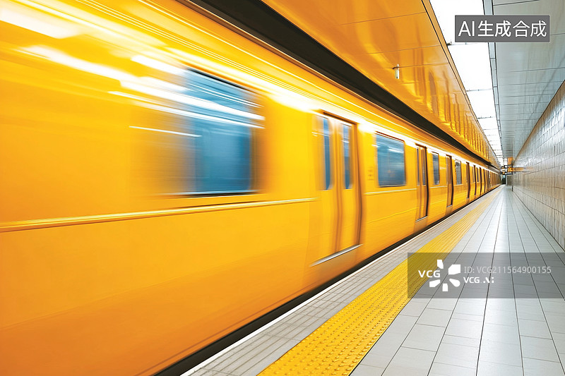 【AI数字艺术】地铁站台高速行驶而过的地铁图片素材