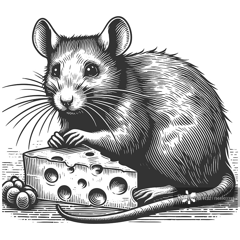 复古老鼠啃奶酪图片素材