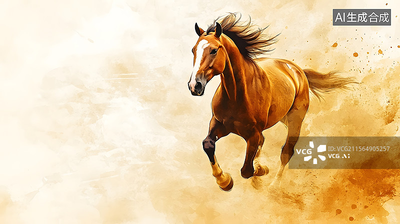 【AI数字艺术】水墨飞白风格奔马速度感插画图片素材