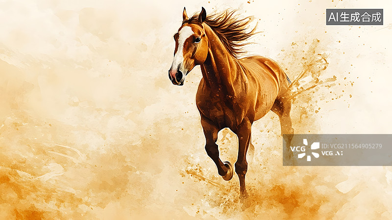 【AI数字艺术】水墨飞白风格奔马速度感插画图片素材