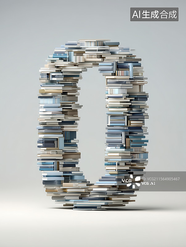 【AI数字艺术】由书籍和文件组成的数字零图片素材