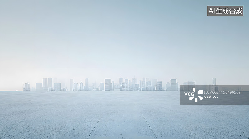 【AI数字艺术】白色平台与城市天际线极简背景图片素材