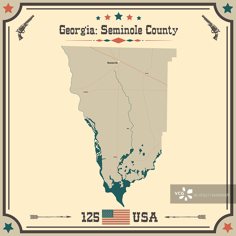 乔治亚州塞米诺尔县的大型精确地图图片素材