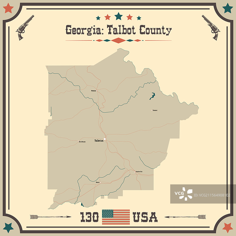 乔治亚州塔尔博特县的大型精确地图图片素材