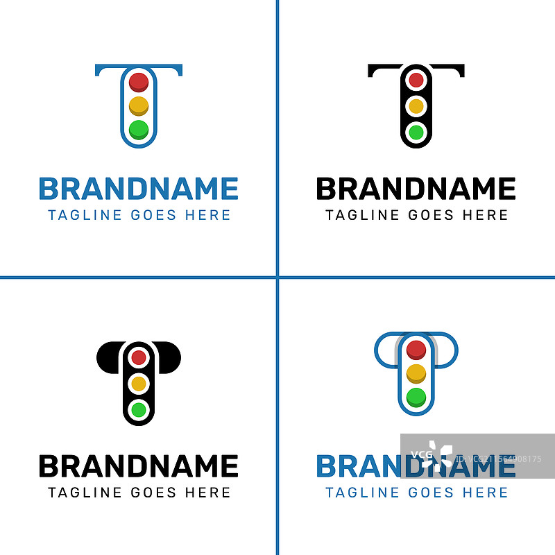 字母T交通信号灯标志集，适用于科技领域图片素材