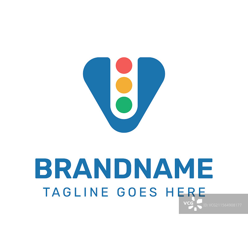 字母V交通灯标志集，适用于科技领域图片素材