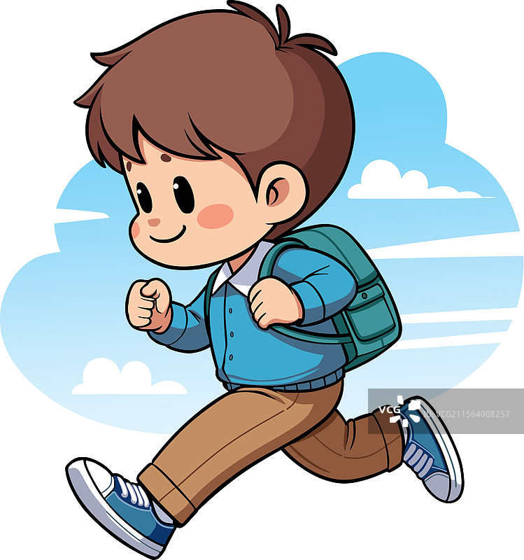 背着书包的男孩在一个图片素材