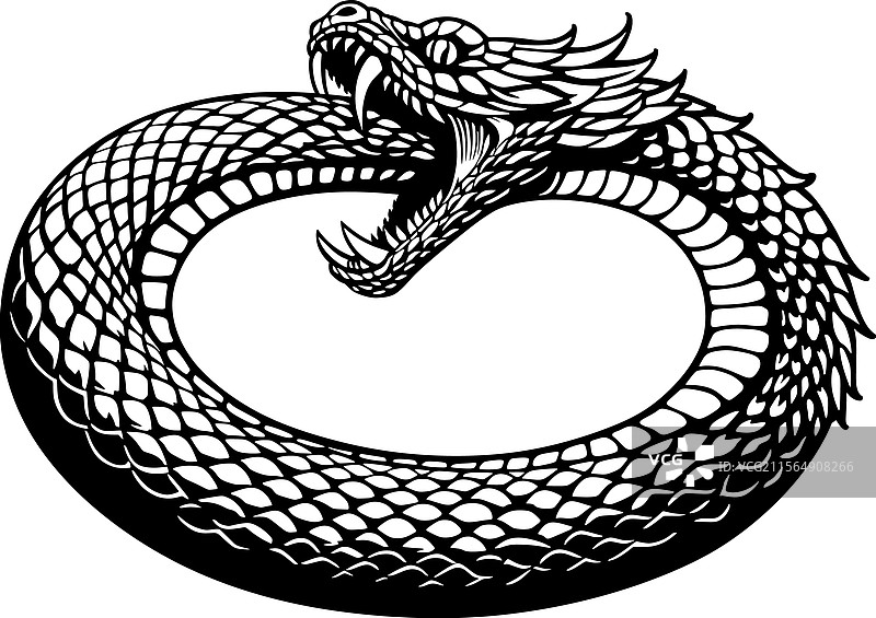 一条传说中的神话蛇咬着自己的尾巴图片素材