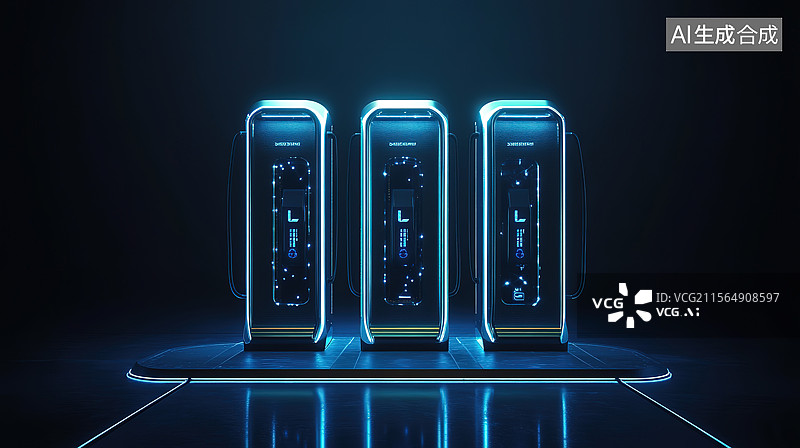 【AI数字艺术】三维科技感的充电站、三维充电桩图片素材