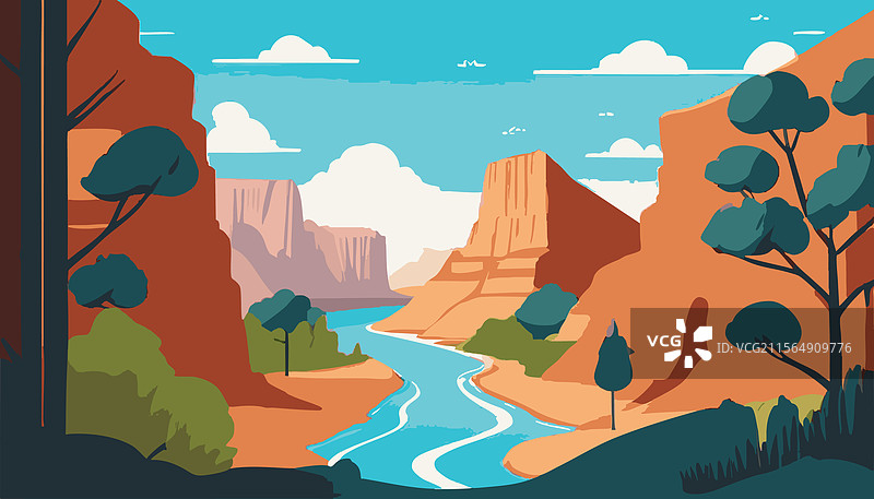 峡谷景观与河流在下方图片素材