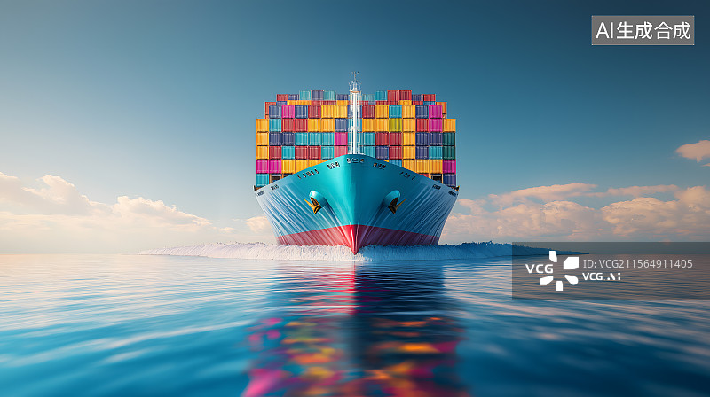 【AI数字艺术】迎面驶来的集装箱货轮图片素材