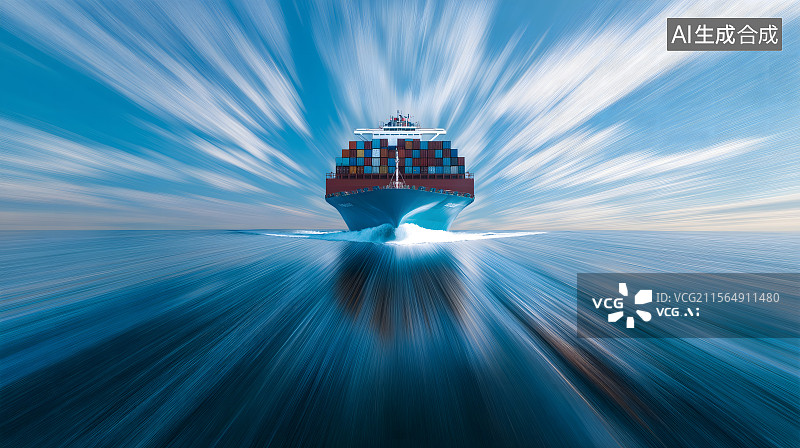 【AI数字艺术】迎面驶来的集装箱货轮图片素材