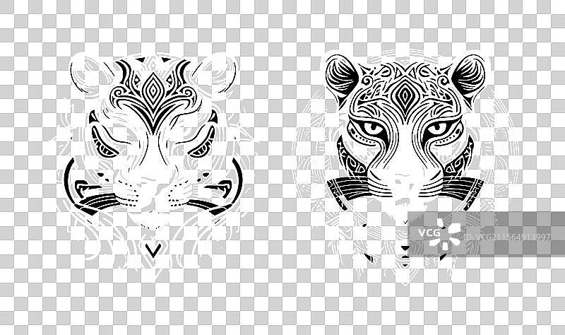 神秘的美洲虎与部落图案图片素材