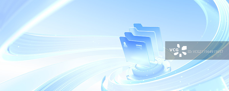 科技蓝档案文件夹概念智能弧线旋绕3D海报图片素材