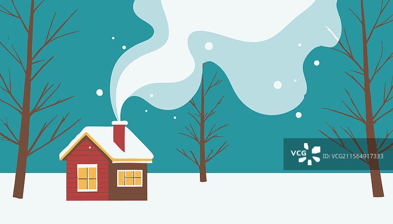 温馨的小木屋，烟囱冒出烟雾图片素材