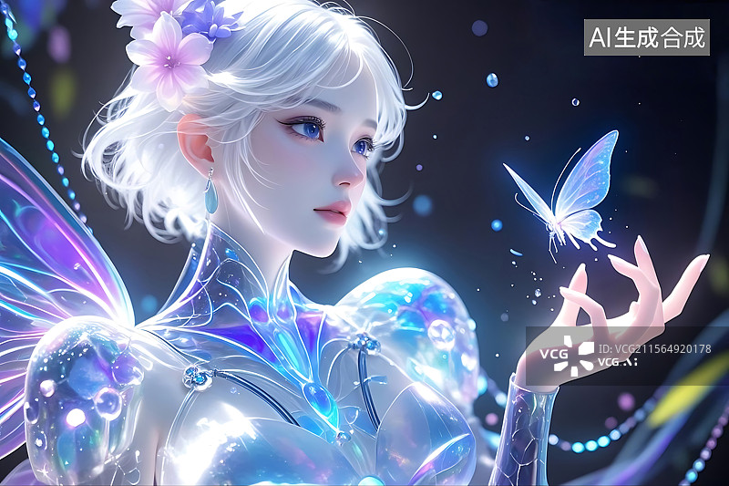 【AI数字艺术】梦幻精灵少女与蝶图片素材