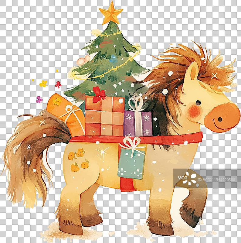 一匹白马拉着一辆装饰有圣诞节元素的马车图片素材