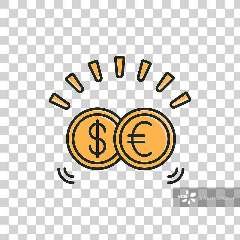 美元和欧元硬币全球货币兑换图片素材