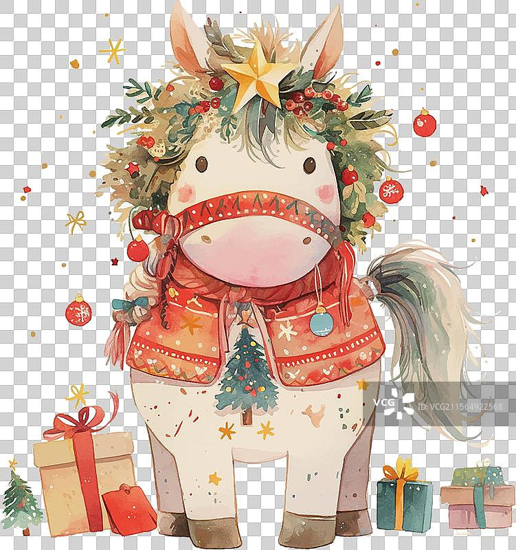 一匹戴着红绿相间帽子的白马图片素材