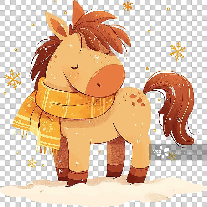 一匹戴着黄色围巾的卡通马图片素材