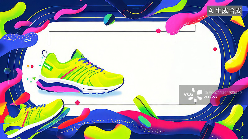 【AI数字艺术】2D卡通最大--彩色运动鞋与抽象背景图片素材