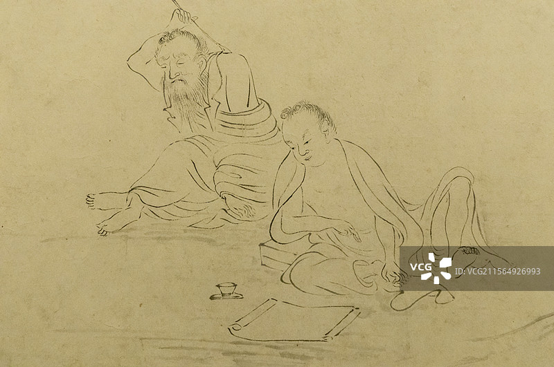 辽宁省博物馆：饮仙图【明代，唐寅，字伯虎，号六如居士，吴县（今苏州）人，被称为“江南第一才子”】图片素材