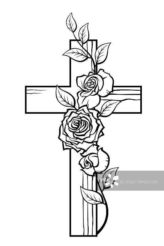基督教十字架与玫瑰图片素材