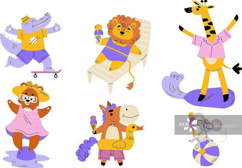 有趣的动物游客在夏季海滩享受时光图片素材