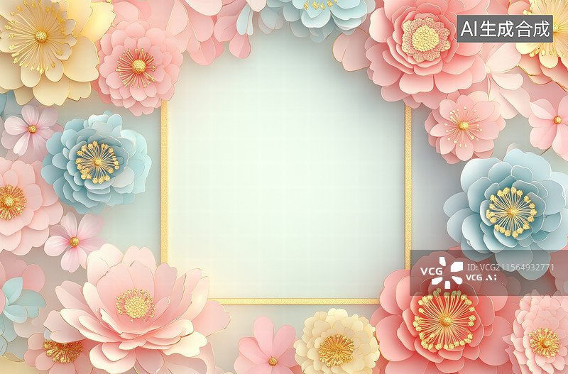 【AI数字艺术】梦幻花朵边框设计图片素材