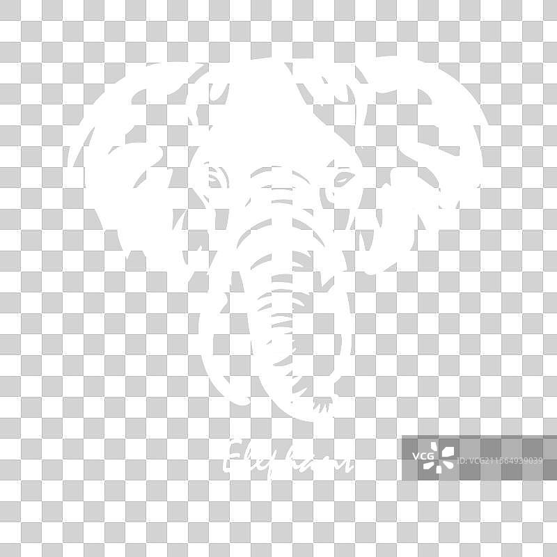 黑色背景上的手绘大象头图片素材