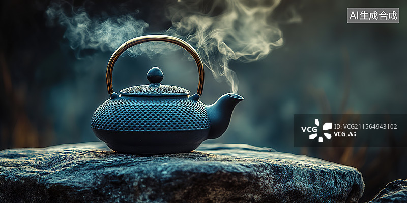 【AI数字艺术】黑色中式茶壶和中国传统文化茶道概念图片素材
