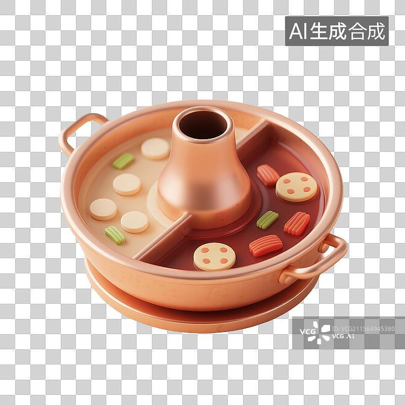 【AI数字艺术】3D渲染，卡通火锅，鸳鸯锅，鸳鸯火锅，川味火锅，重庆火锅，中国传统美食免抠元素图片素材