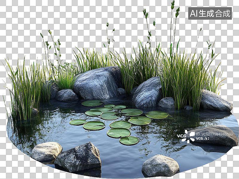 【AI数字艺术】园林池塘图片素材