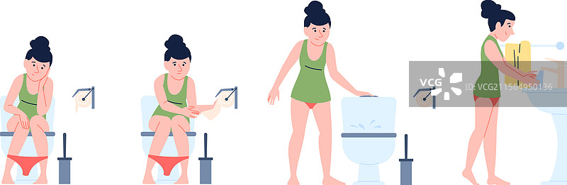 女性如厕后使用纸巾进行卫生清洁图片素材