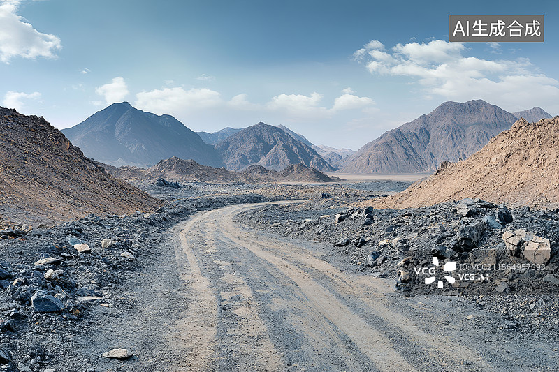 【AI数字艺术】荒漠中的蜿蜒土路图片素材
