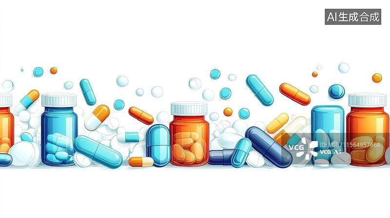 【AI数字艺术】各种药瓶和药片的排列图片素材