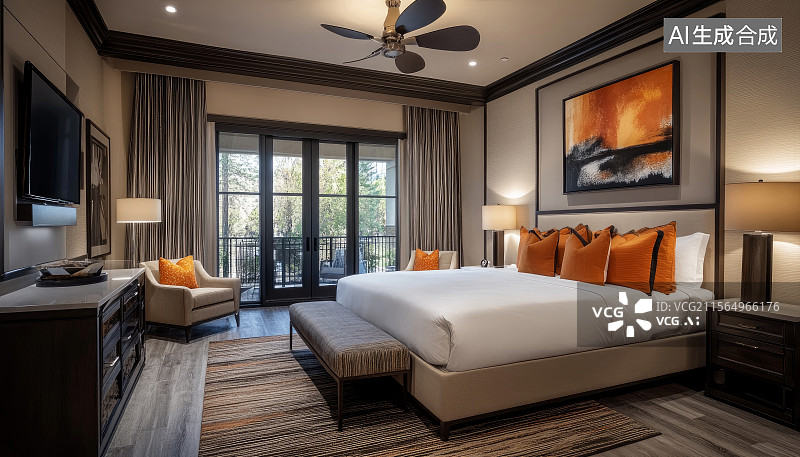 【AI数字艺术】现代风格豪华卧室室内场景图片素材