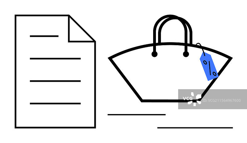 购物袋和价格标签放在文件旁边图片素材