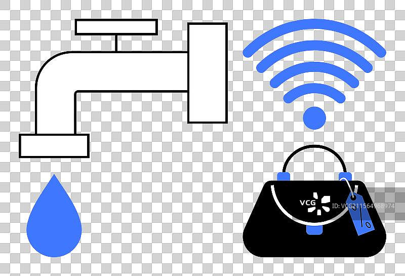 水龙头释放水滴无线信号图片素材