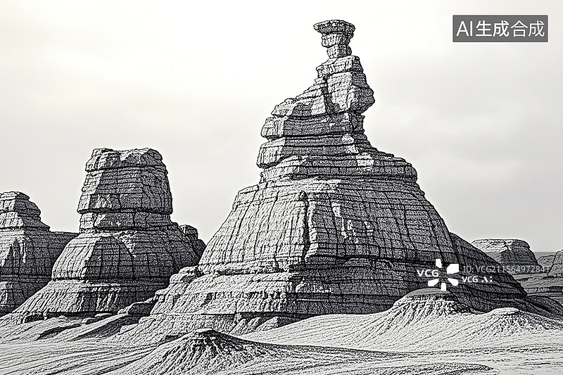 【AI数字艺术】素描风格的雅丹地貌图片素材