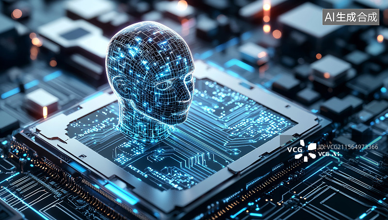 【AI数字艺术】未来科技中的人工智能数字化脑模型展示图片素材