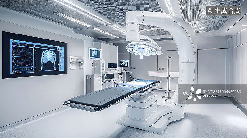 【AI数字艺术】医院手术室的智能手术台手术机器人3D渲染图片素材
