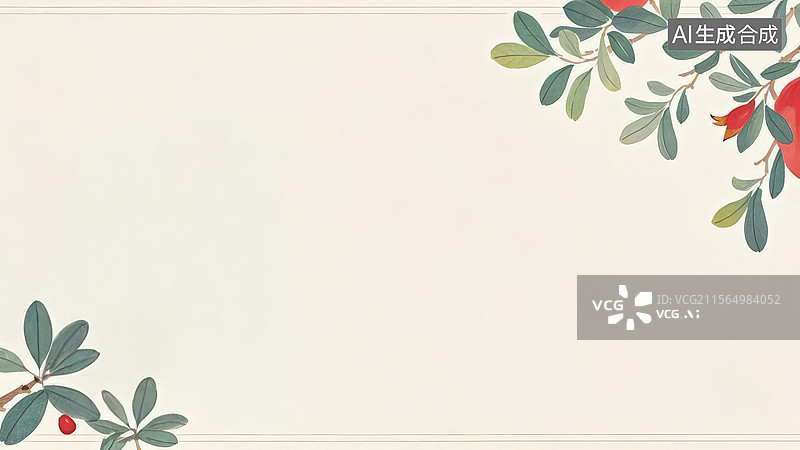【AI数字艺术】水墨画两侧1简约风格的植物图案背景图片素材