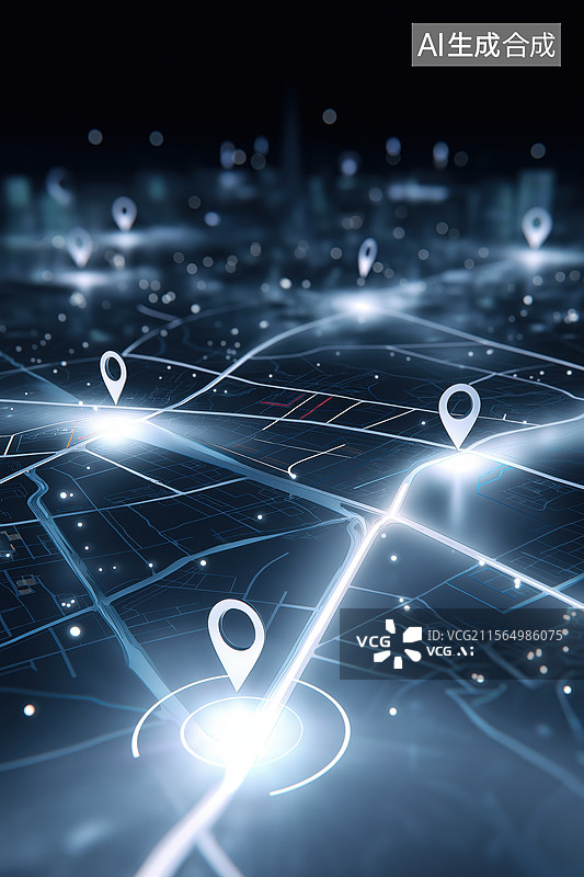 【AI数字艺术】城市导航地图与定位点图片素材