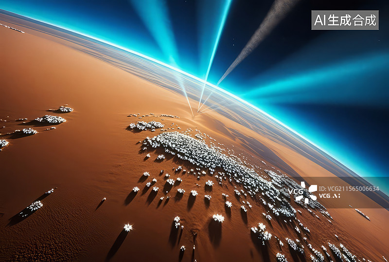 【AI数字艺术】地球上的激光发射图片素材