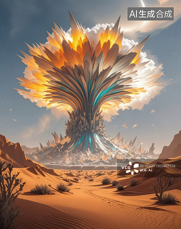 【AI数字艺术】沙漠中的奇幻爆炸景观图片素材