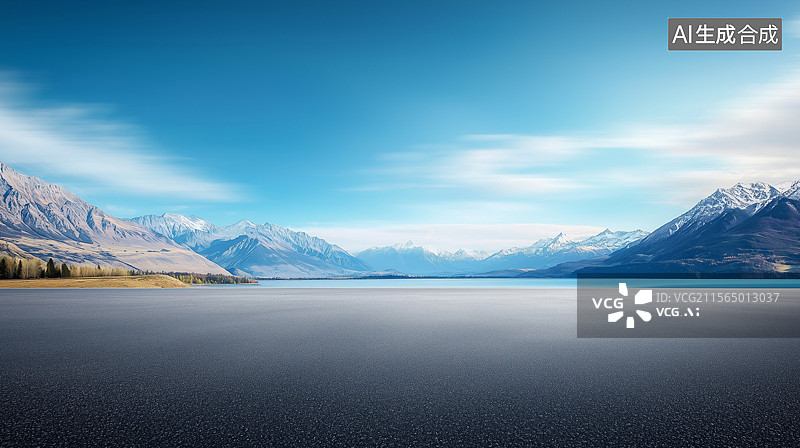 【AI数字艺术】白雪皑皑的群山映衬下的湖景图片素材