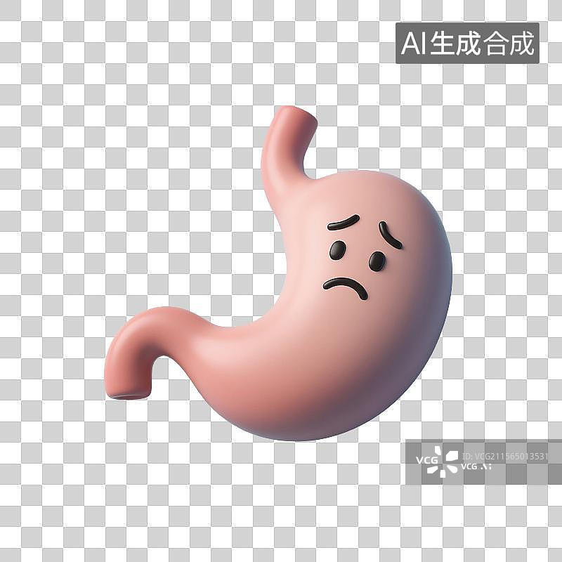 【AI数字艺术】3D渲染，生病的胃，胃，消化系统疾病，胃炎，免抠元素图片素材