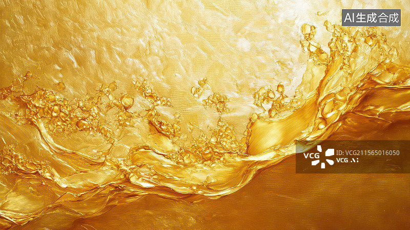 【AI数字艺术】金黄液体流动波浪质感特写图片素材